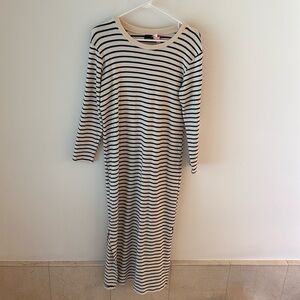 Pomander Place Blue and White Long Sleeve Cotton Dress | Medium